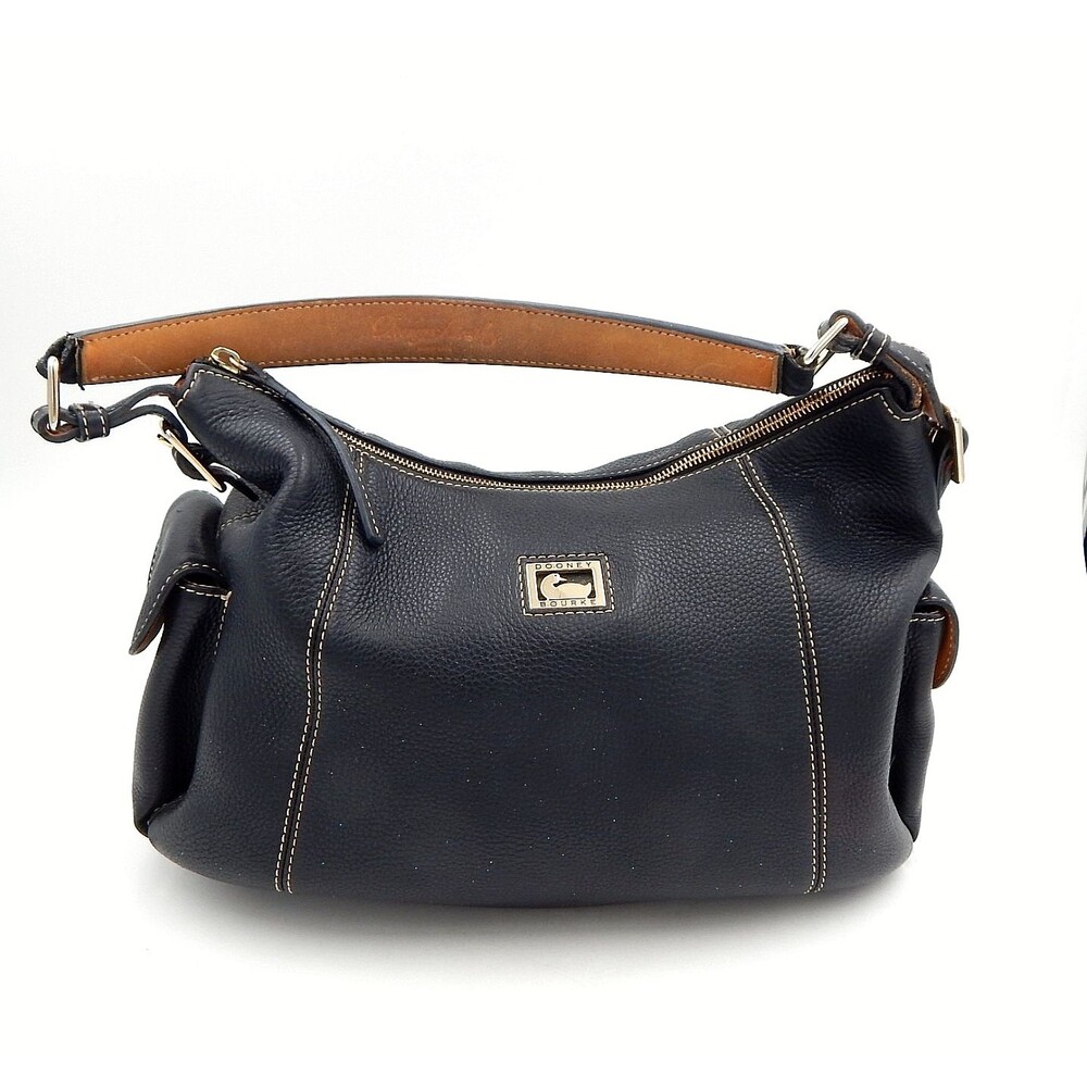 Dooney & Bourke Navy Blue Pebbled Leather Shoulder Bag Side Pockets